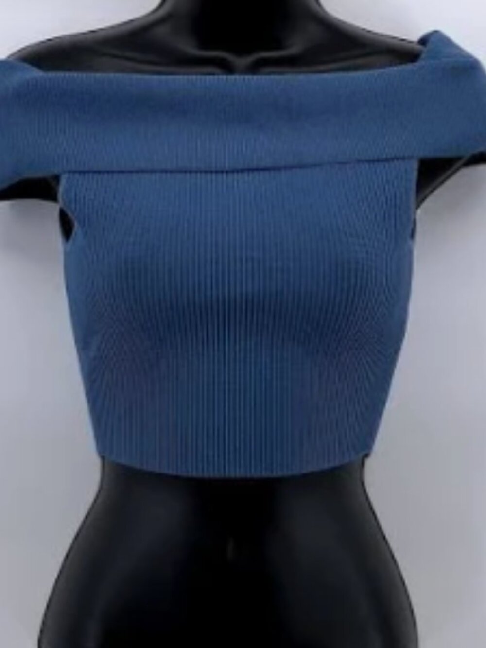 Aritzia Babaton Sculpt Knit Off Shoulder Top Blue Medium NWT